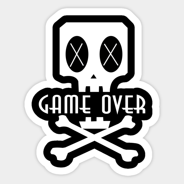 Game over Skull Video Game Sticker TeePublic